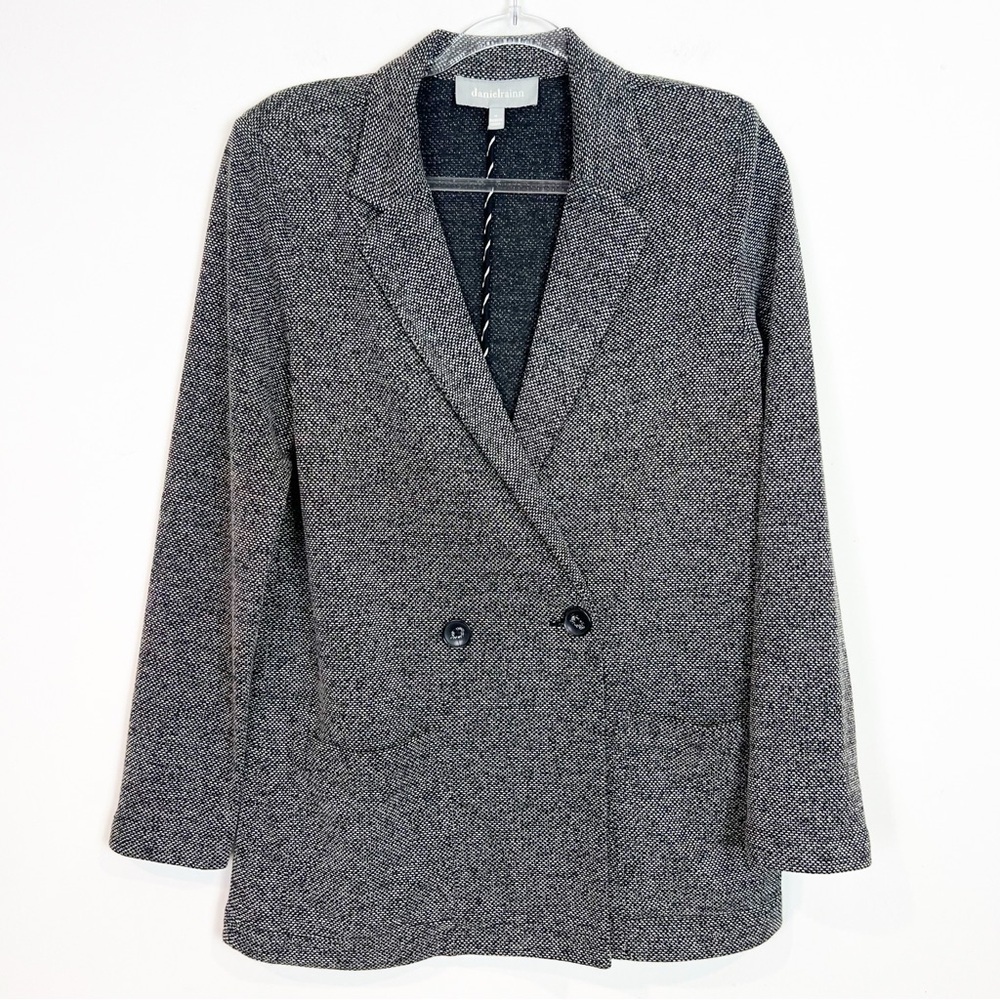 DANIEL RAINN BLACK TWEED DOUBLE BUTTON BLAZER JACKET WOMENS MEDIUM